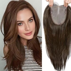 14" Full Lace Kanekalon Hair Topper Bangs Hmade Dark Brown Toppers Sexy Fun